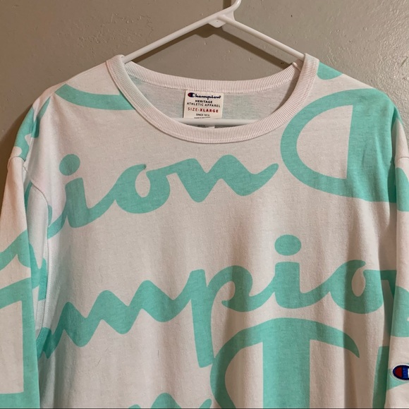 Men’s White Chamipion Heritage Athletic Apparel With Turquoise Blue Lettering - Picture 2 of 5